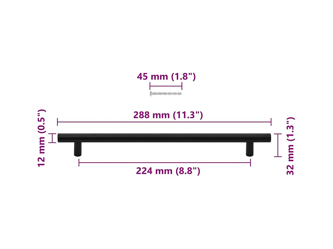 Poignées d'armoire 5 pcs noir 224 mm acier inoxydable