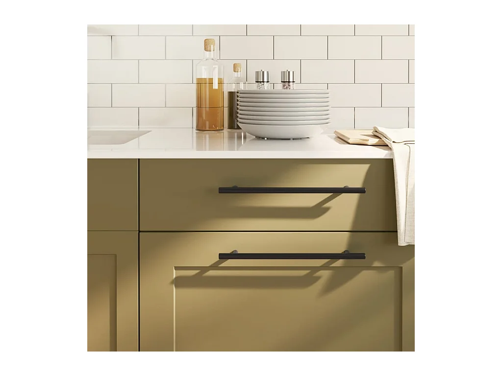 Poignées d'armoire 5 pcs noir 224 mm acier inoxydable