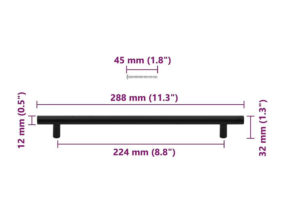 Poignées d'armoire 5 pcs noir 224 mm acier inoxydable