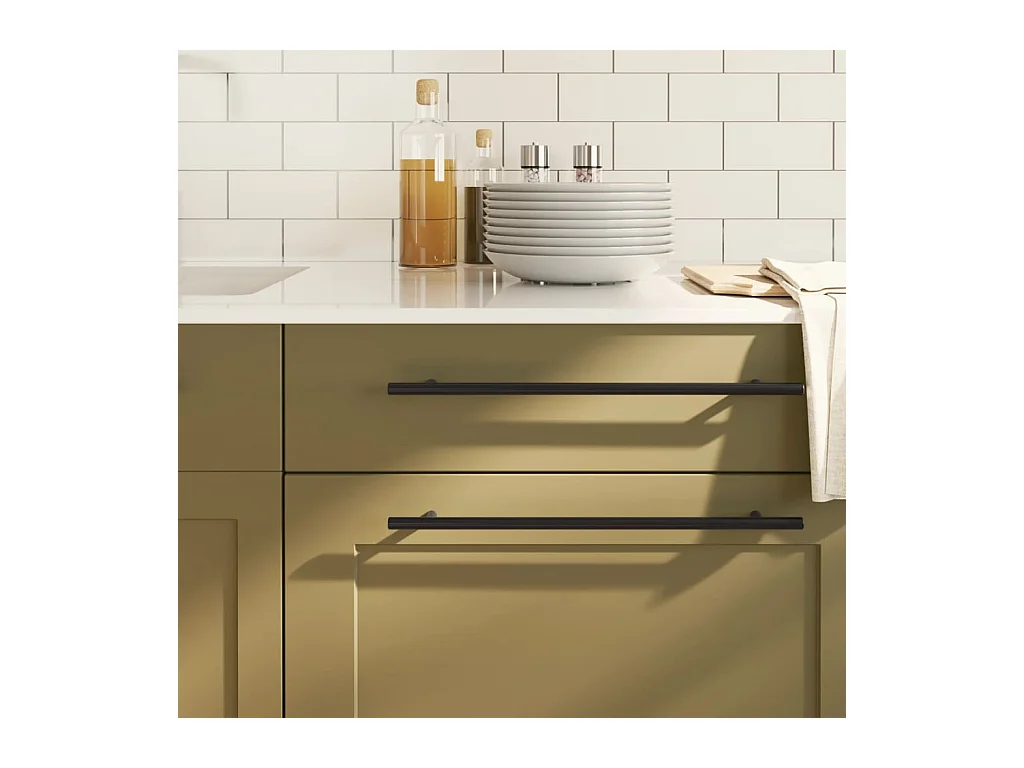 Poignées d'armoire 10 pcs noir 320 mm acier inoxydable