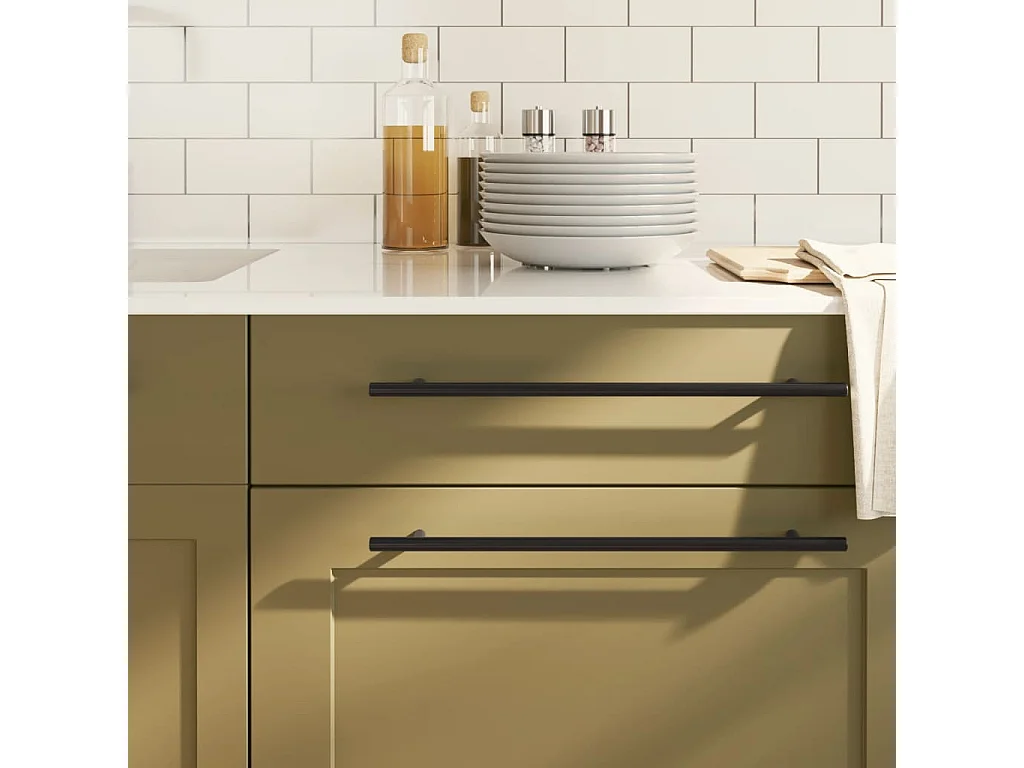 Poignées d'armoire 10 pcs noir 320 mm acier inoxydable