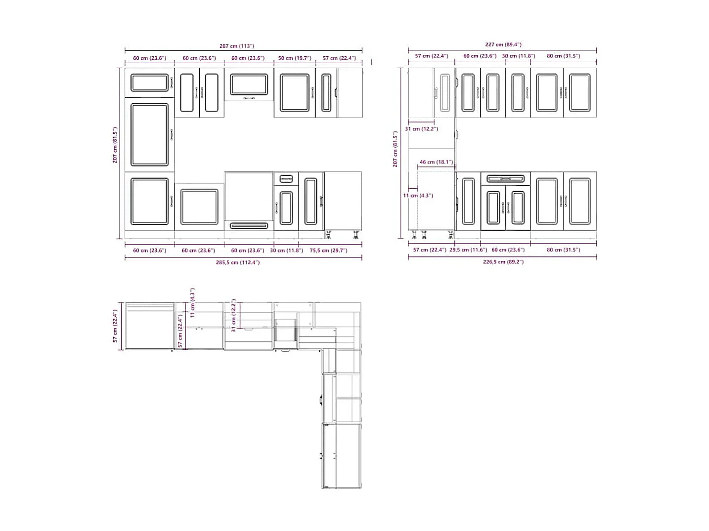 14 peças armário de cozinha conjunto Kalmar cinza sonoma