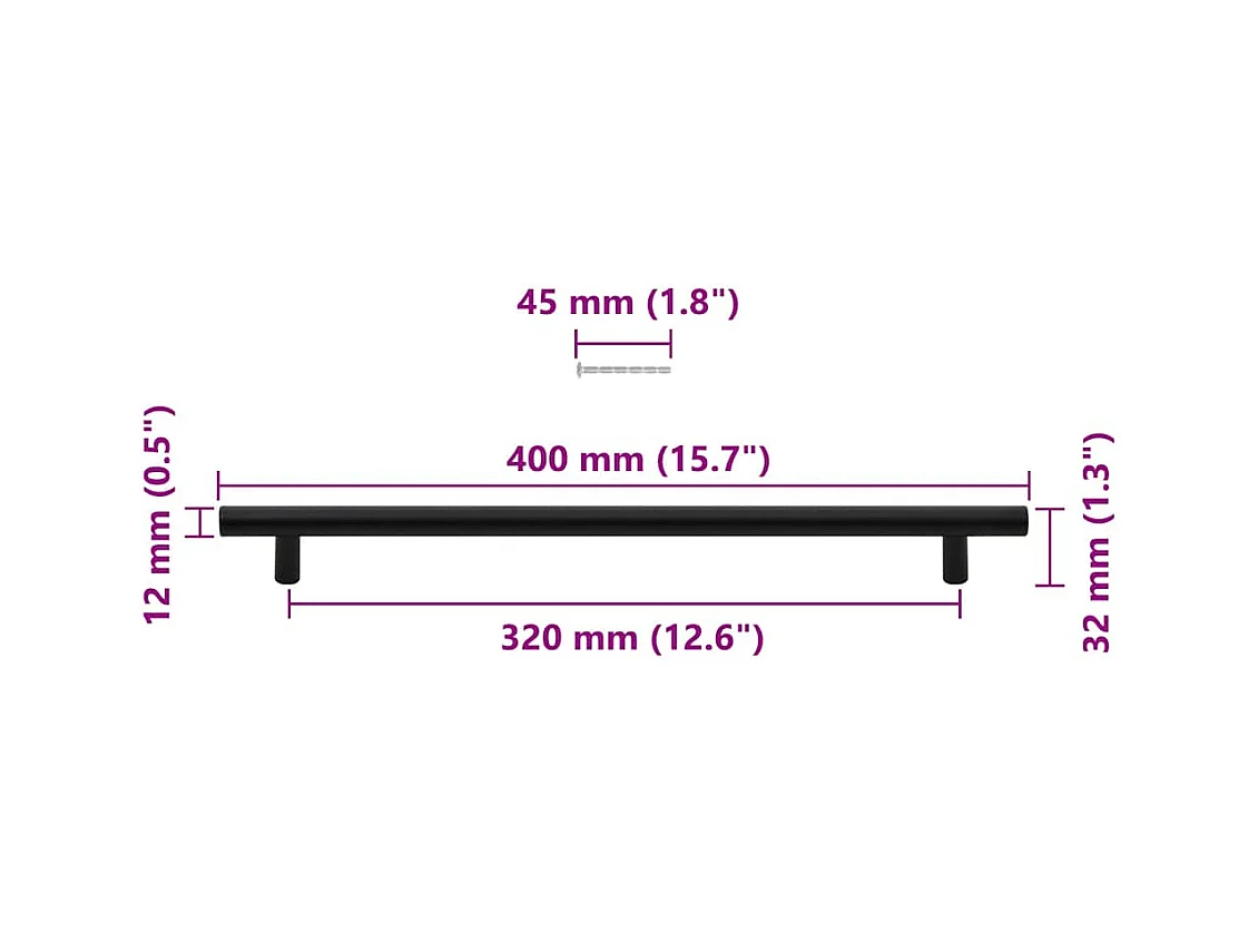 Poignées d'armoire 5 pcs noir 320 mm acier inoxydable