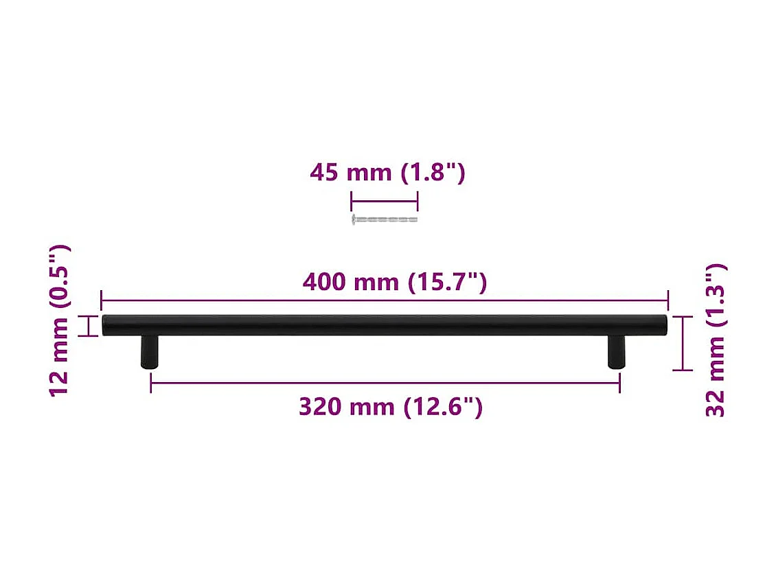 Poignées d'armoire 5 pcs noir 320 mm acier inoxydable
