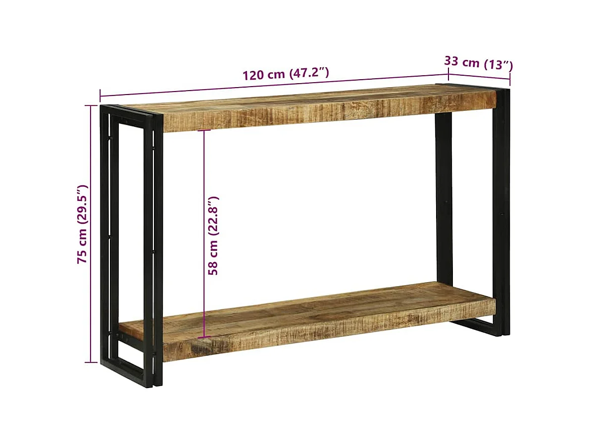 Table console 120 x 33 x 75 cm Bois de manguier brut massif