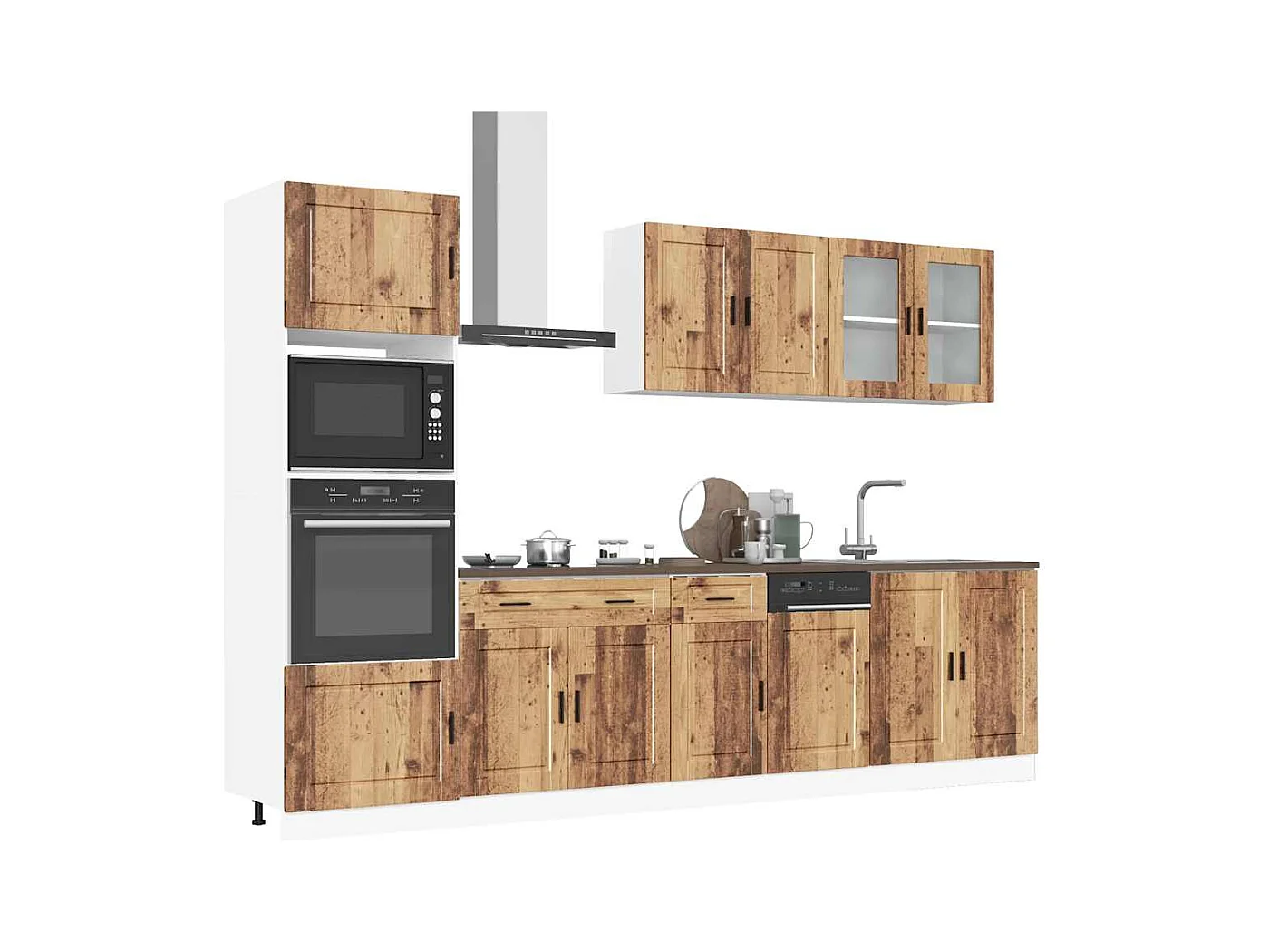 Ensemble de 7 meubles de cuisine "Porto" en bois d'ingénierie vieilli