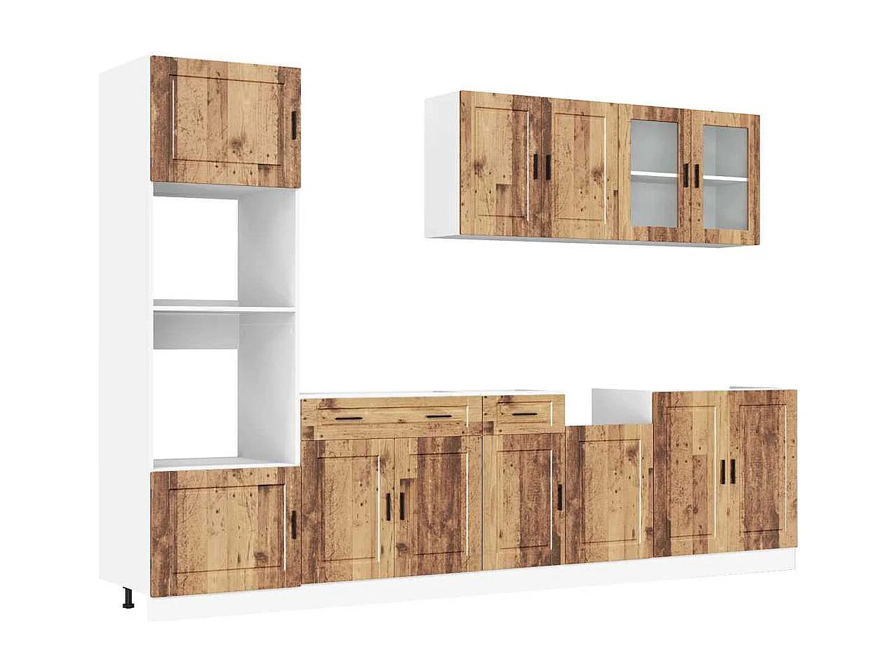 Ensemble de 7 meubles de cuisine "Porto" en bois d'ingénierie vieilli