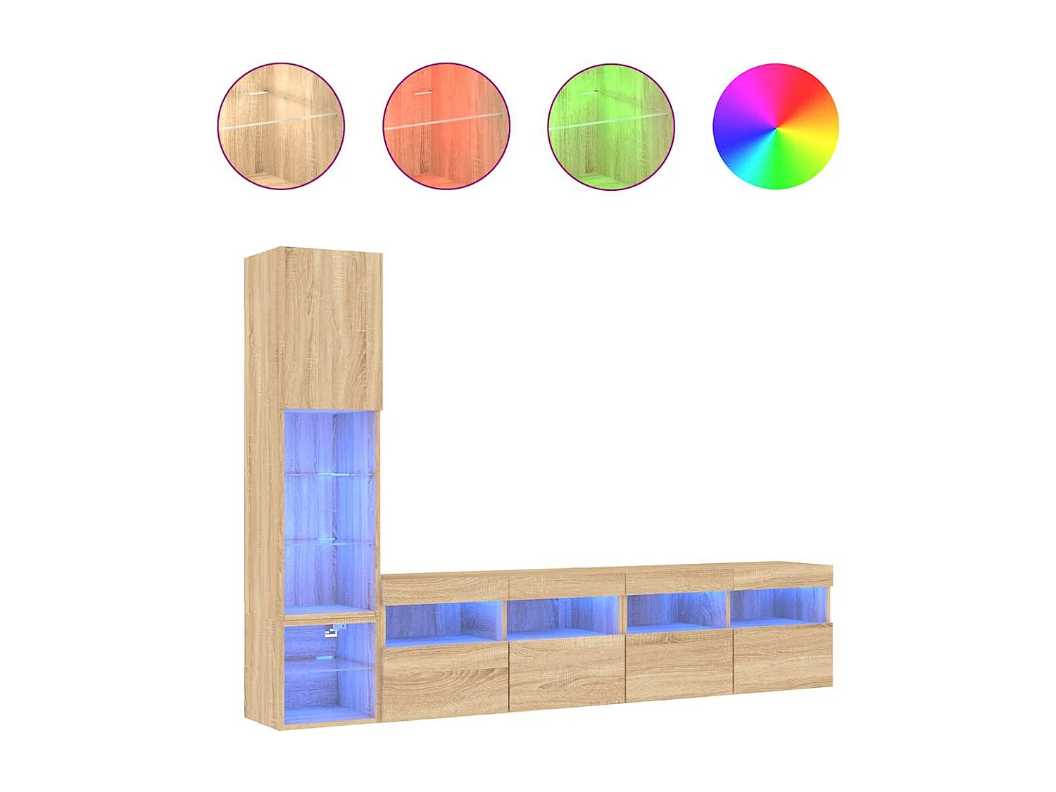 Unités murales TV avec LED 4 pcs chêne sonoma bois d'ingénierie