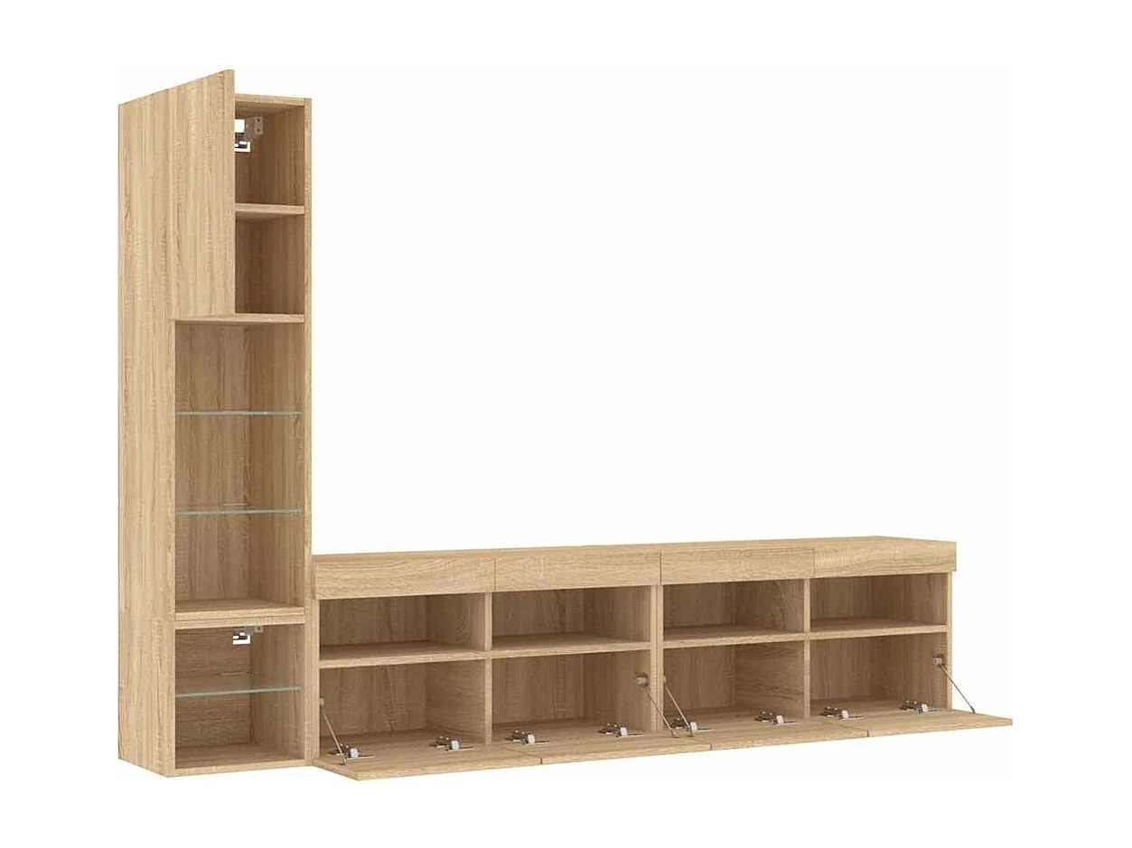 Unités murales TV avec LED 4 pcs chêne sonoma bois d'ingénierie