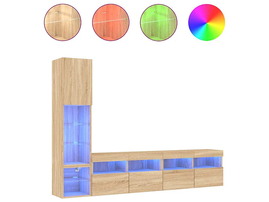 4-delige Tv-wandmeubelset met LED bewerkt hout sonoma eiken