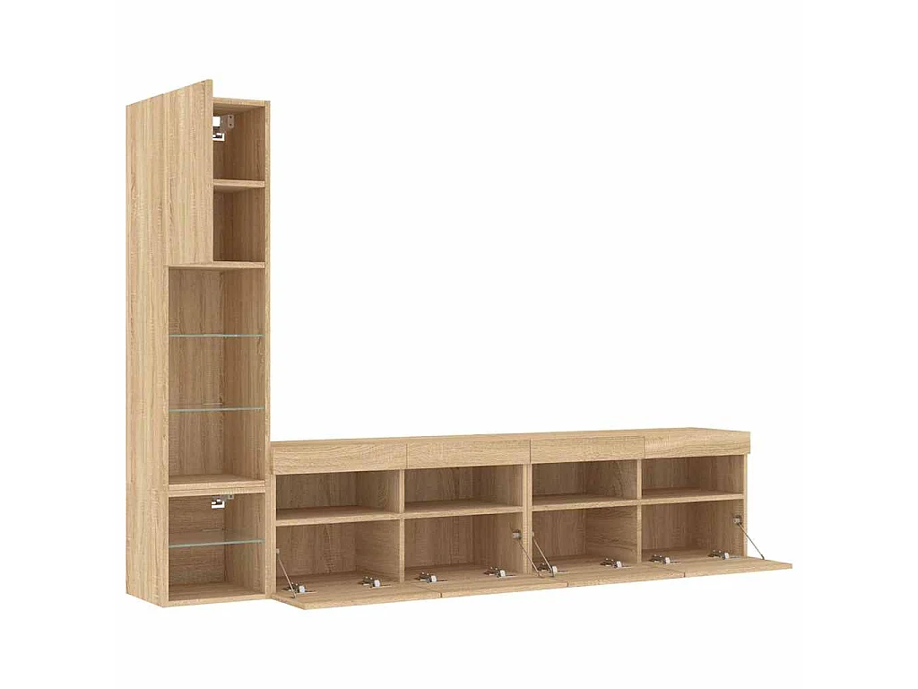 4-delige Tv-wandmeubelset met LED bewerkt hout sonoma eiken