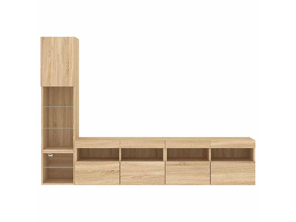 4-delige Tv-wandmeubelset met LED bewerkt hout sonoma eiken