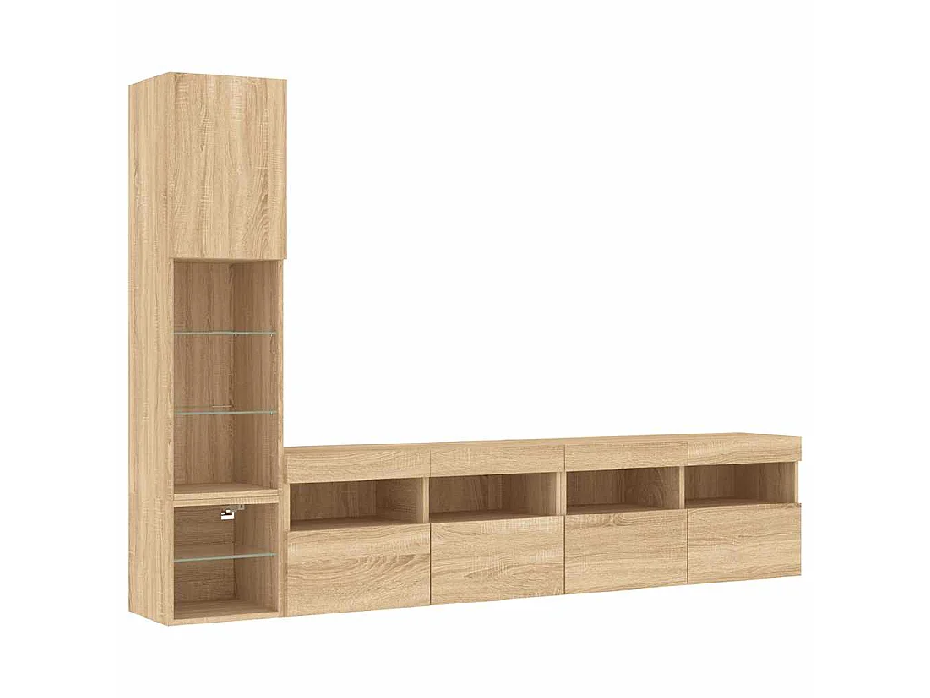 4-delige Tv-wandmeubelset met LED bewerkt hout sonoma eiken