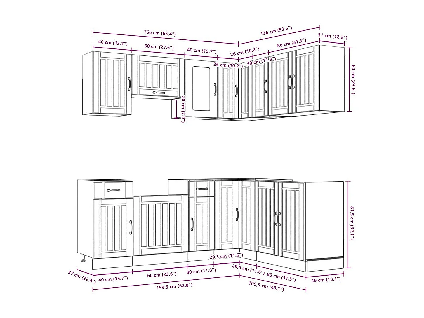 11 peças armário de cozinha conjunto Kalmar branca
