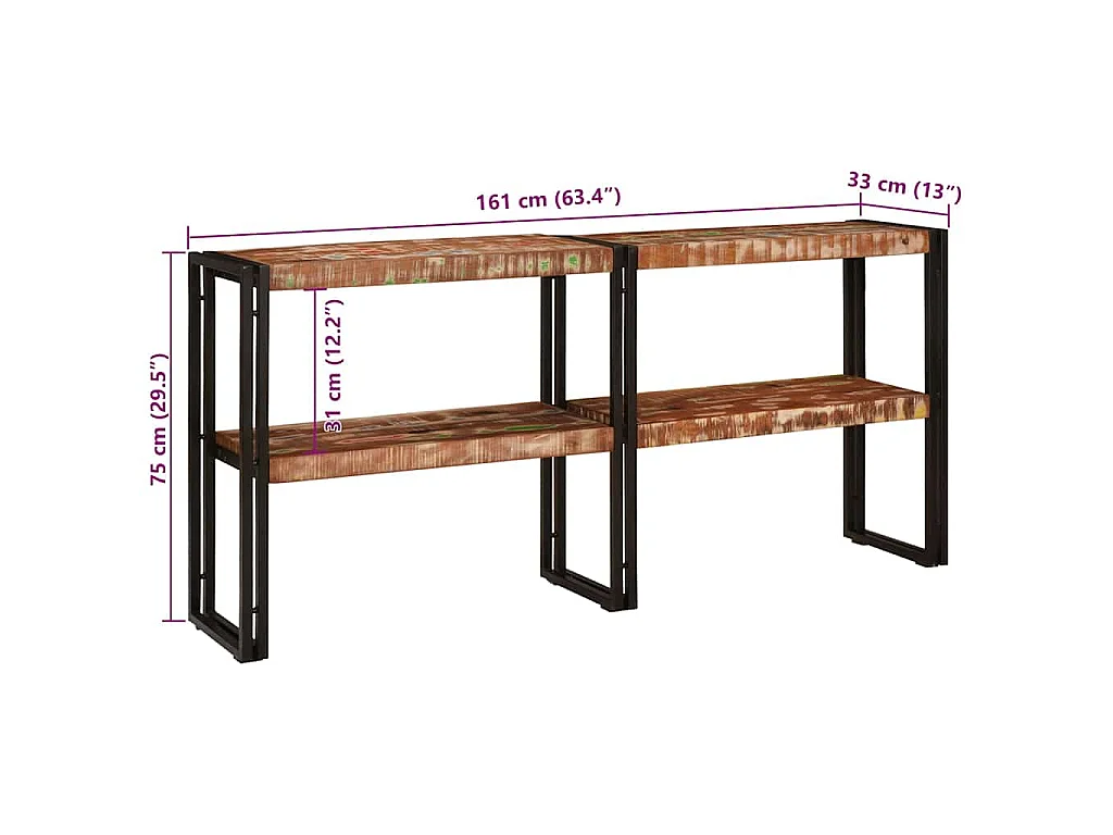Mesa Consola con estante Multicolor Madera sólida recuperada
