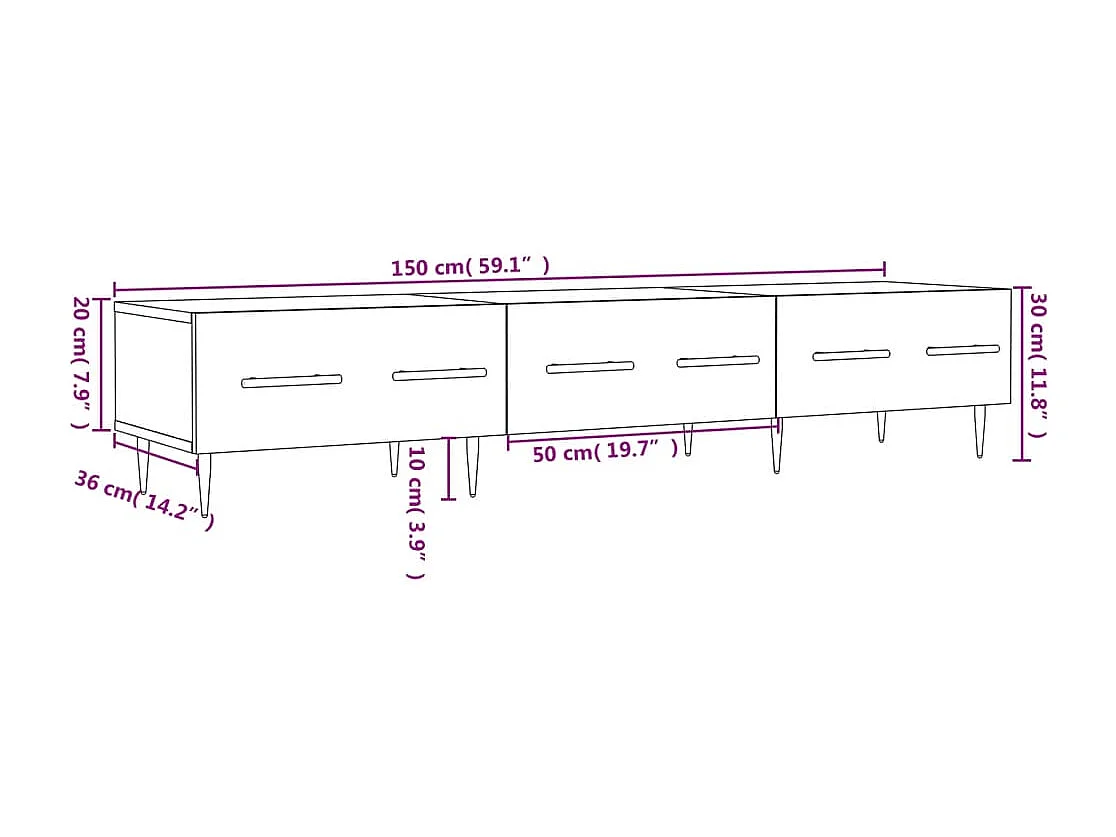 Meuble TV gris béton 150x36x30 cm bois d'ingénierie
