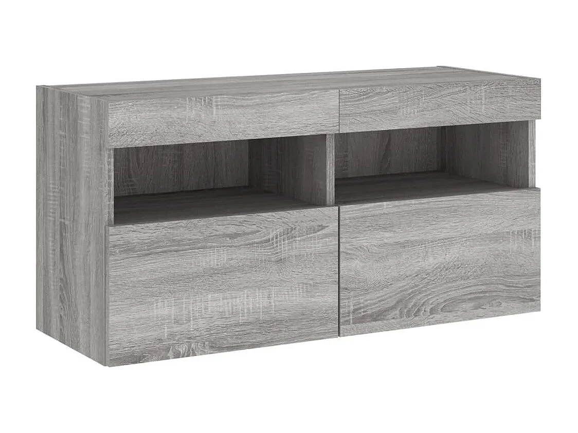 Set Mobili TV a Muro 7 pz con Luci LED Grigio Sonoma