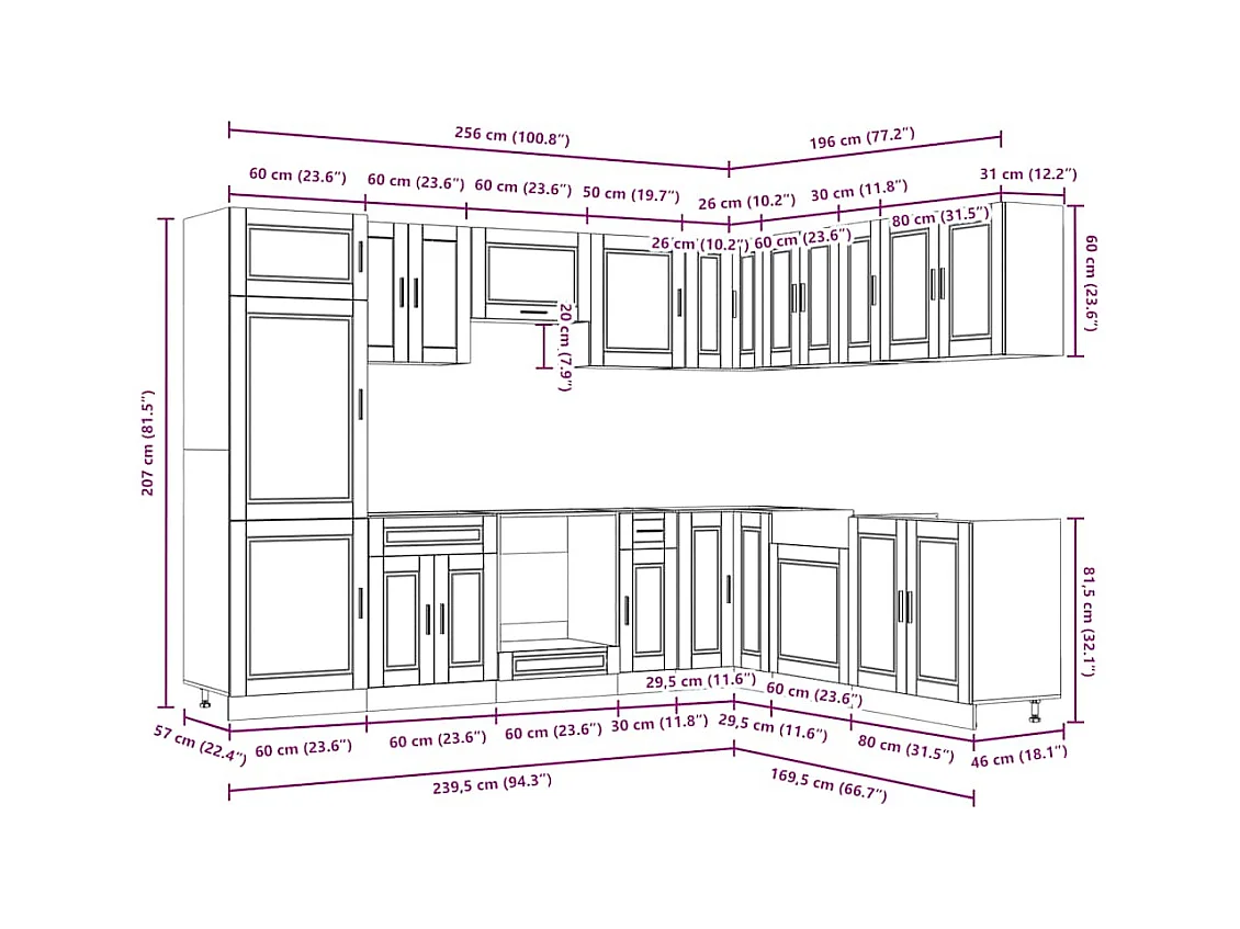 Ensemble d'armoires de cuisine 14 pcs Porto bois d'ingénierie