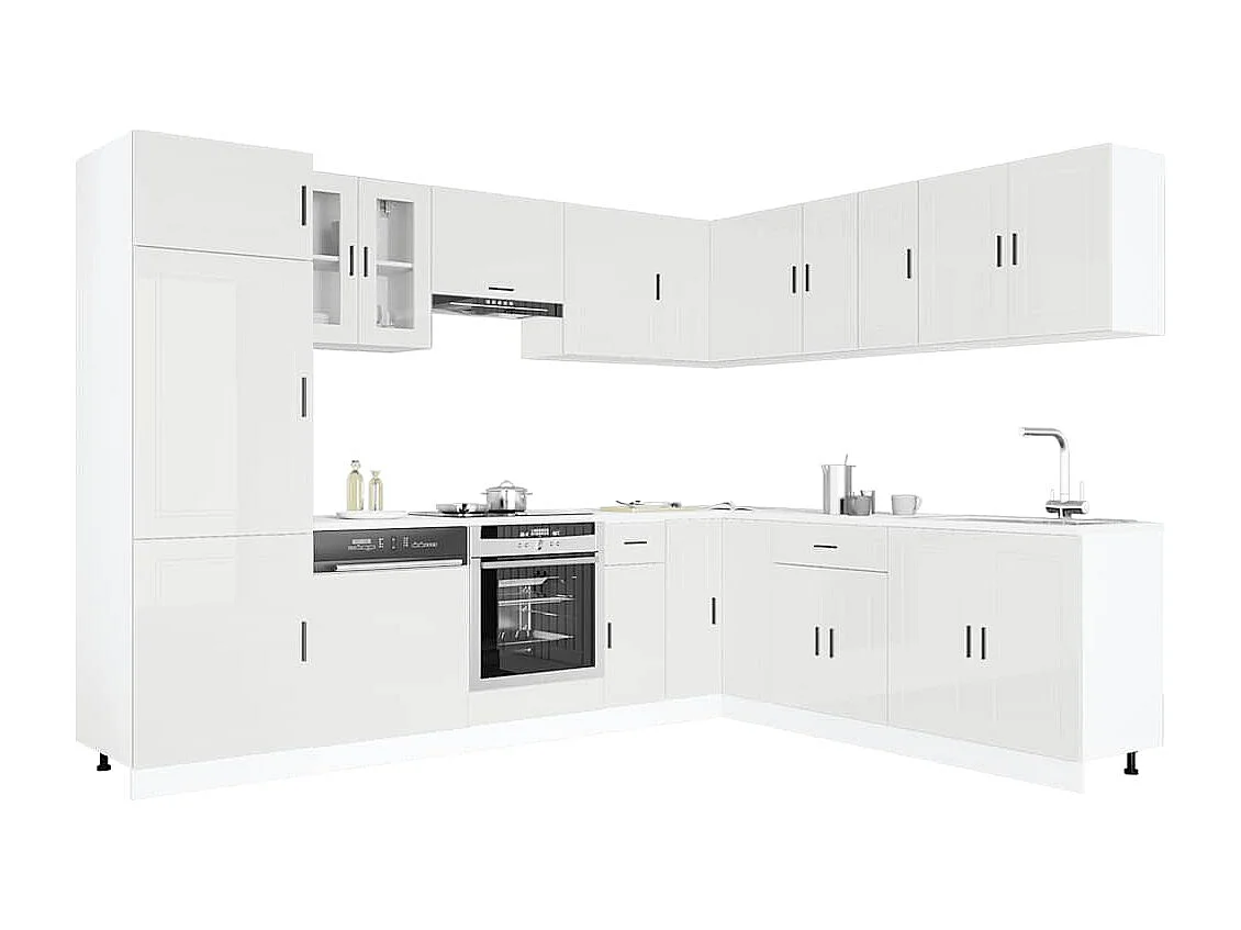 14-delige Keukenkastenset Porto bewerkt hout glanzend wit