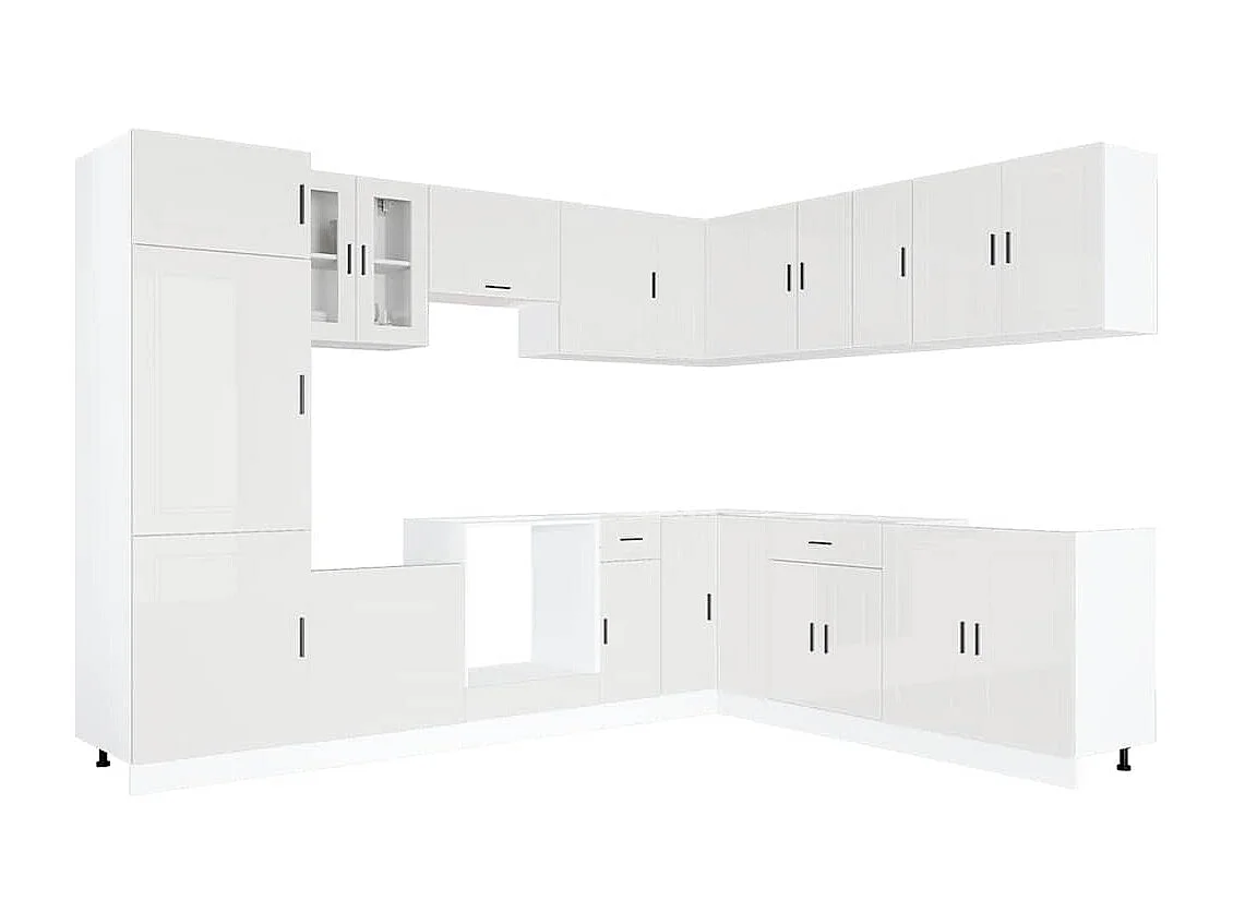 14-delige Keukenkastenset Porto bewerkt hout glanzend wit