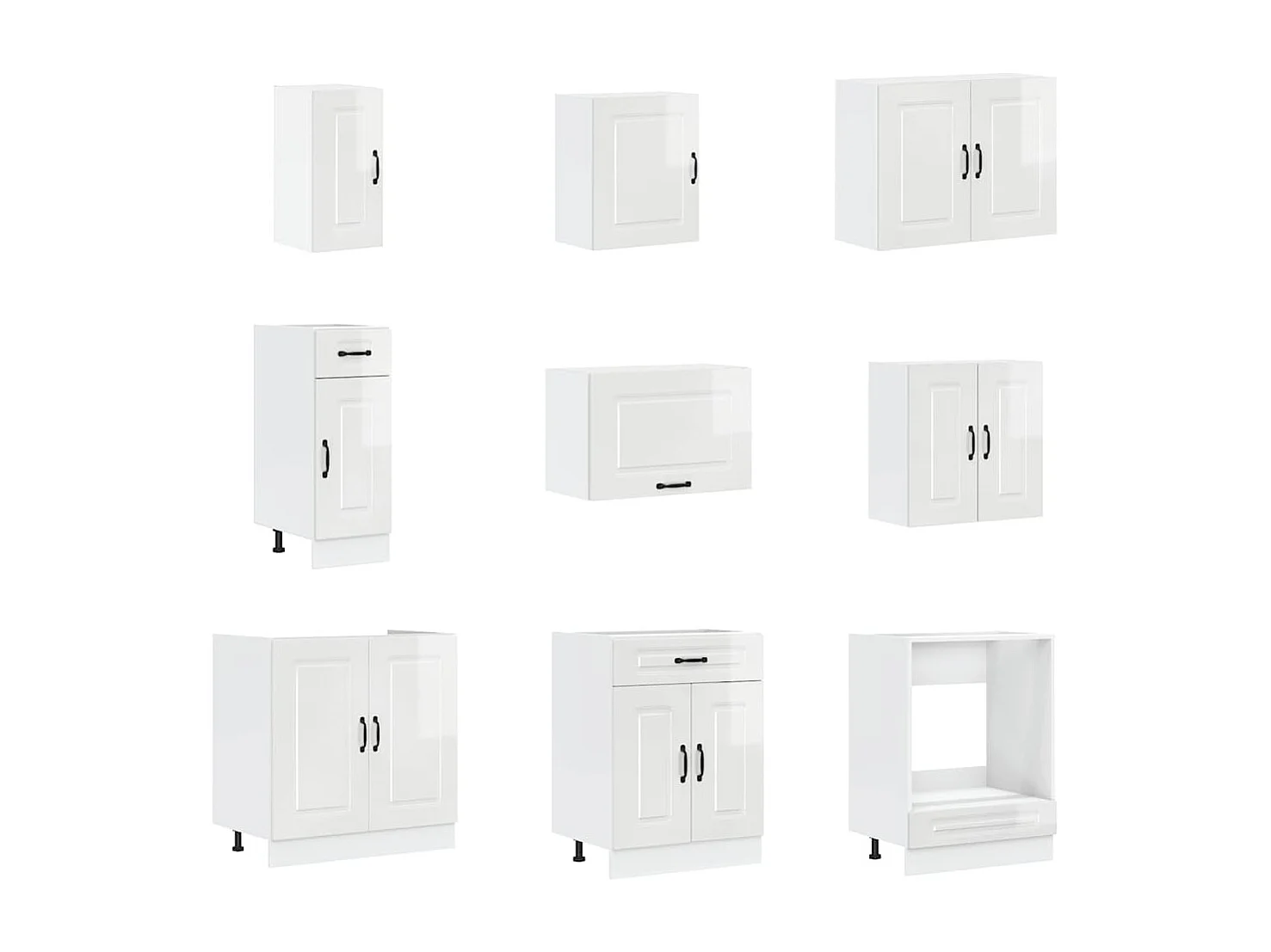 14-delige Keukenkastenset Porto bewerkt hout glanzend wit