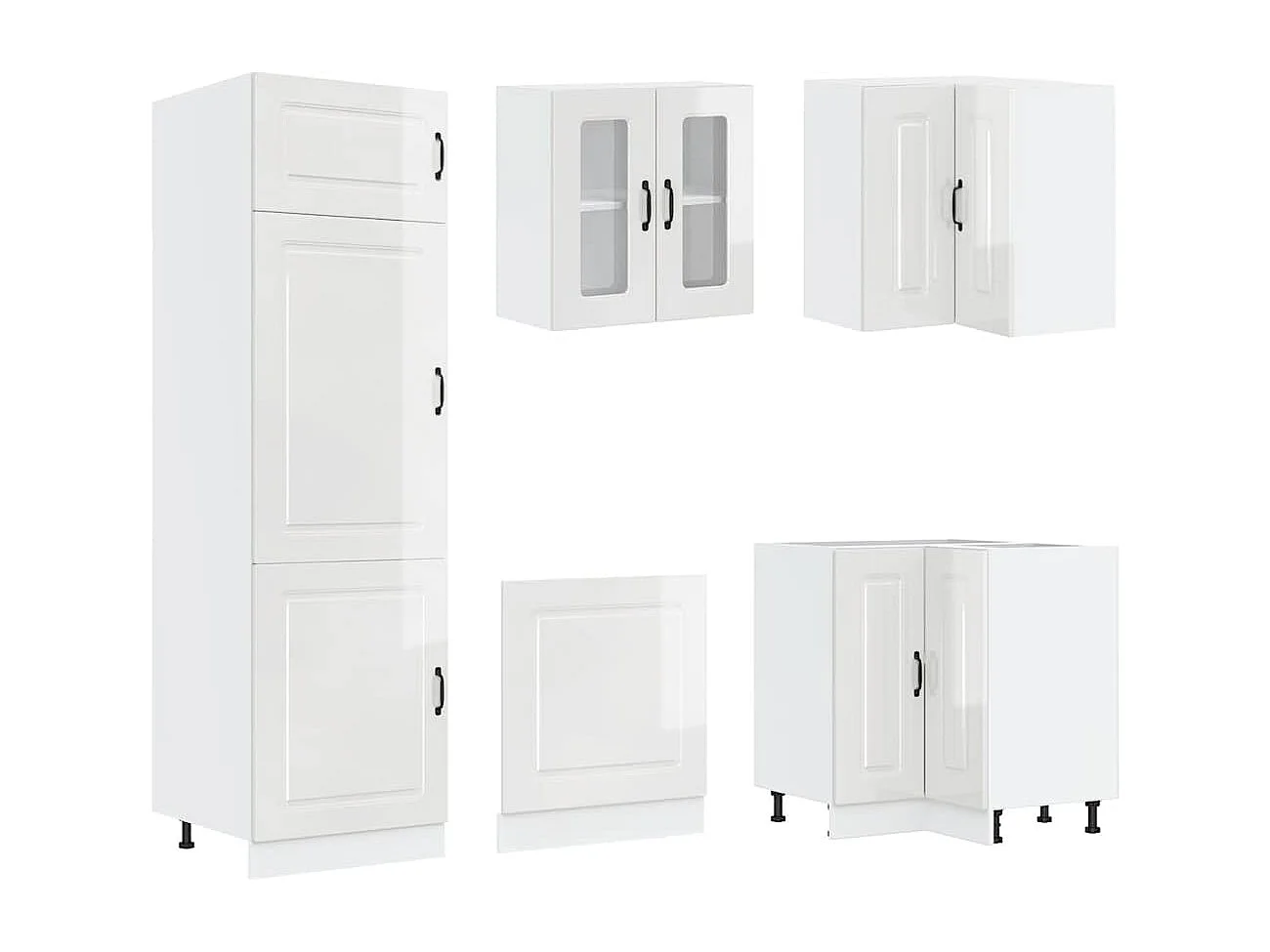 14-delige Keukenkastenset Porto bewerkt hout glanzend wit