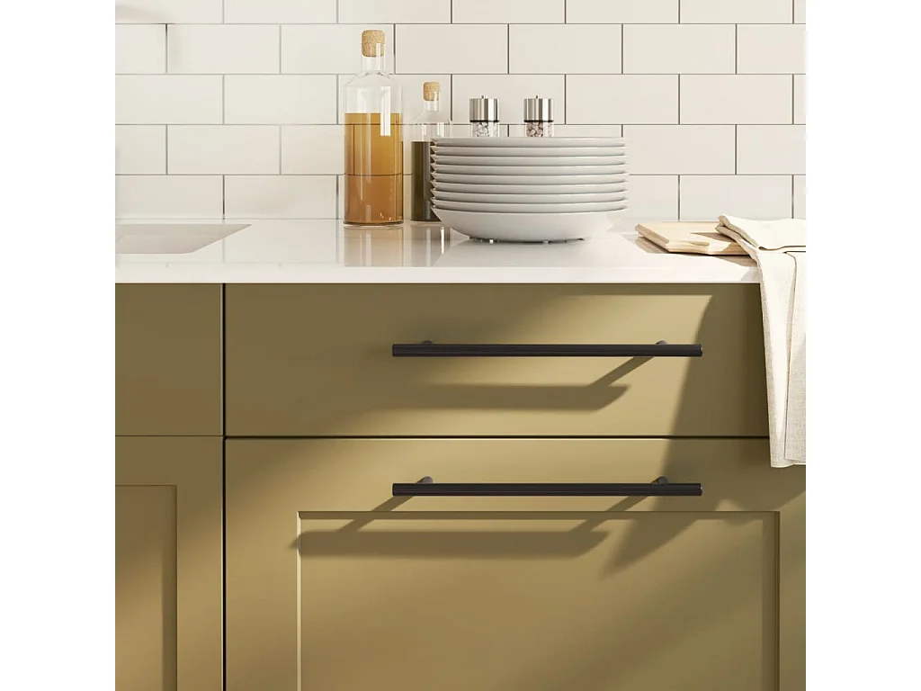 Poignées d'armoire 10 pcs noir 224 mm acier inoxydable