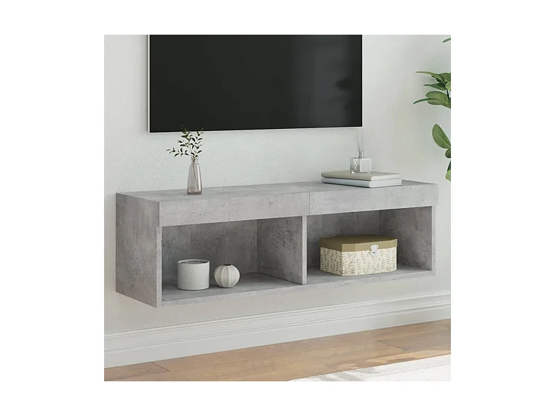 Meuble TV avec lumières LED gris béton 100x30x30 cm