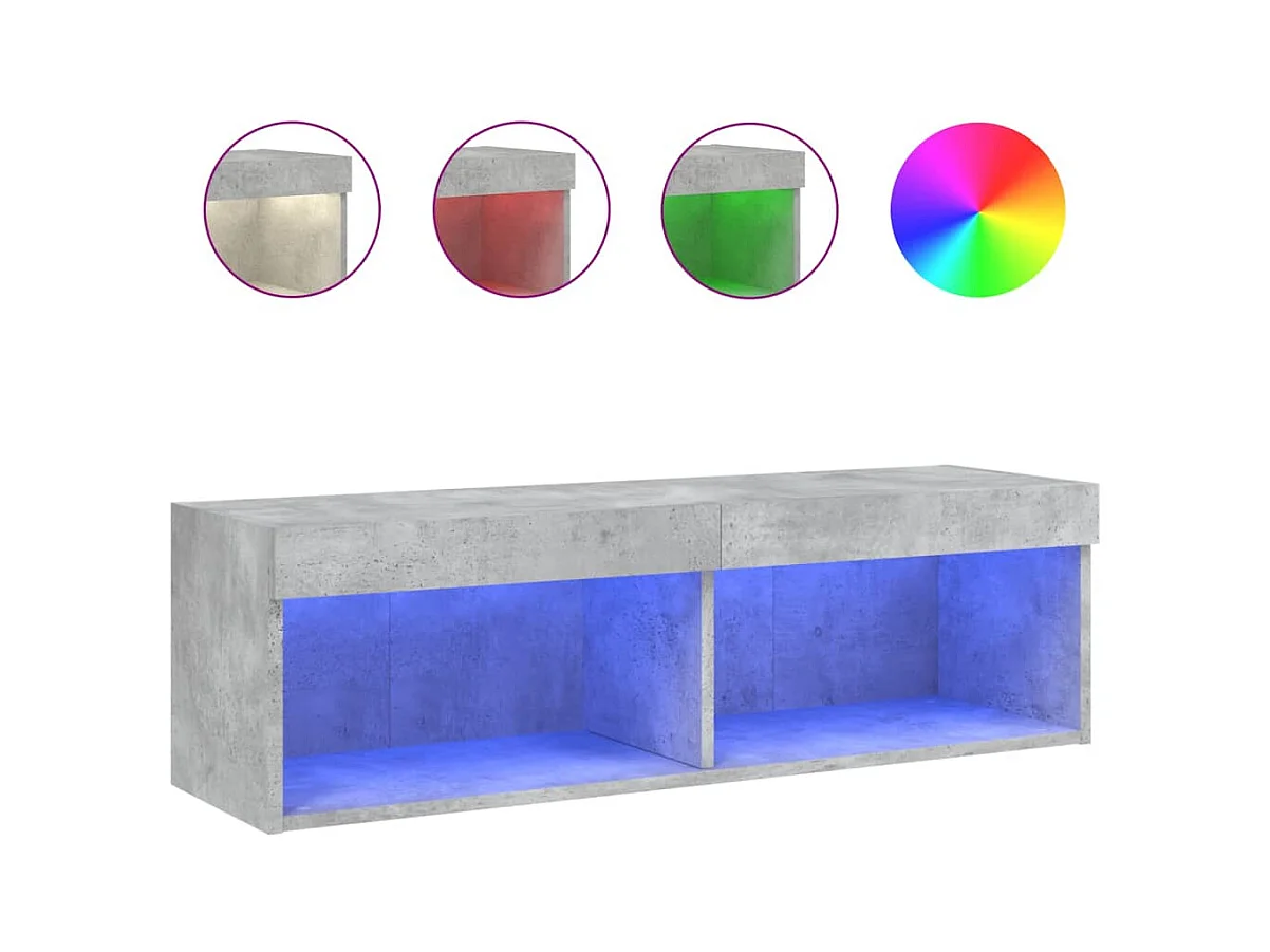 Meuble TV avec lumières LED gris béton 100x30x30 cm