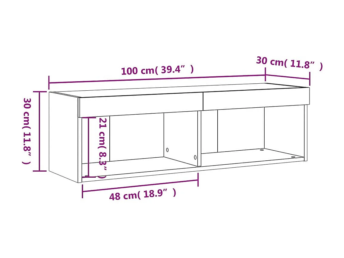Móvel de TV com luzes LED 100x30x30 cm cinzento cimento