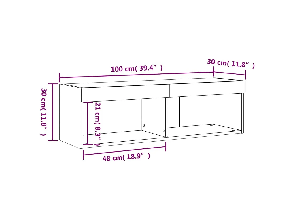 Meuble TV avec lumières LED gris béton 100x30x30 cm