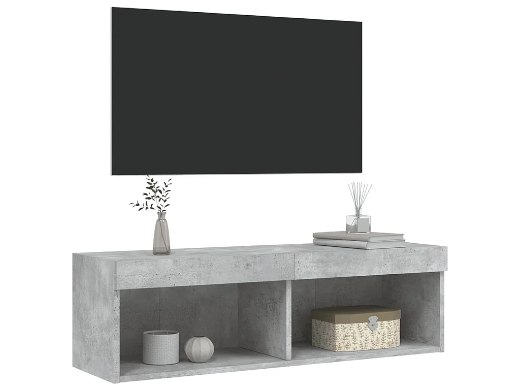 Meuble TV avec lumières LED gris béton 100x30x30 cm