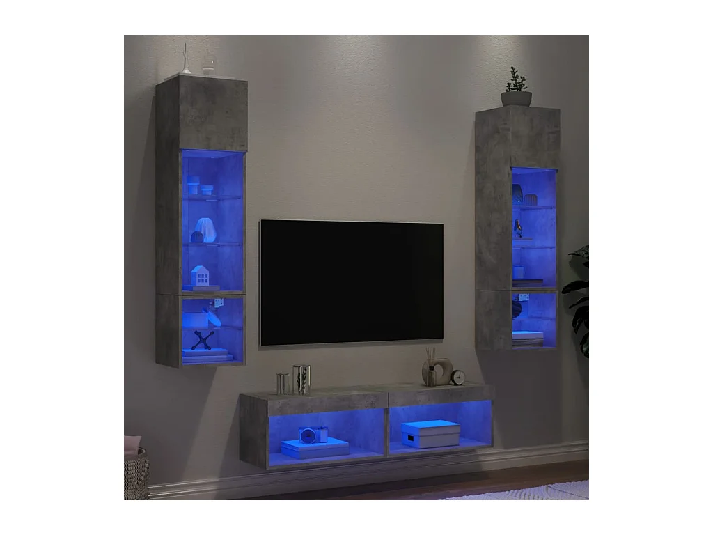 Unités murales TV avec LED 6 pcs gris béton bois d'ingénierie