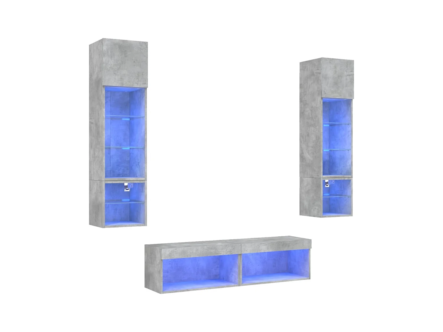 Unités murales TV avec LED 6 pcs gris béton bois d'ingénierie