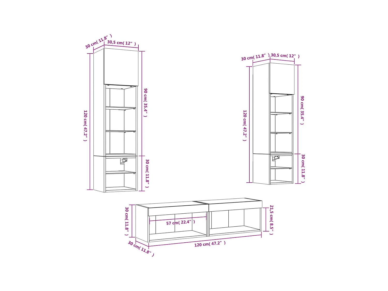 Unités murales TV avec LED 6 pcs gris béton bois d'ingénierie