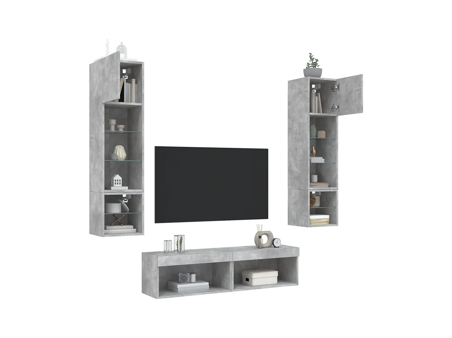 Unités murales TV avec LED 6 pcs gris béton bois d'ingénierie