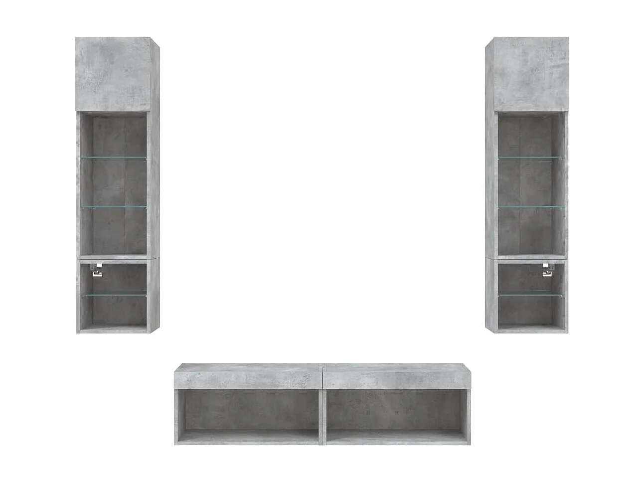 Unités murales TV avec LED 6 pcs gris béton bois d'ingénierie