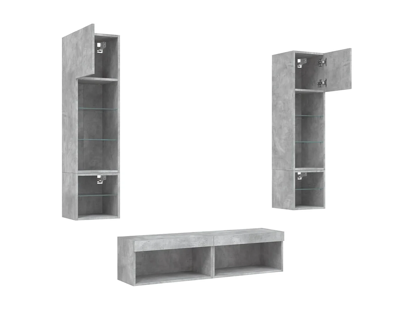 Unités murales TV avec LED 6 pcs gris béton bois d'ingénierie