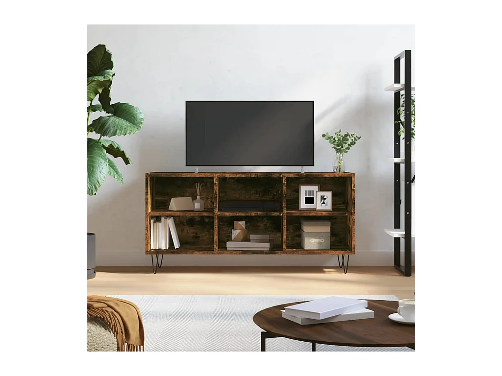 Meuble TV chêne fumé 103,5x30x50 cm bois d'ingénierie