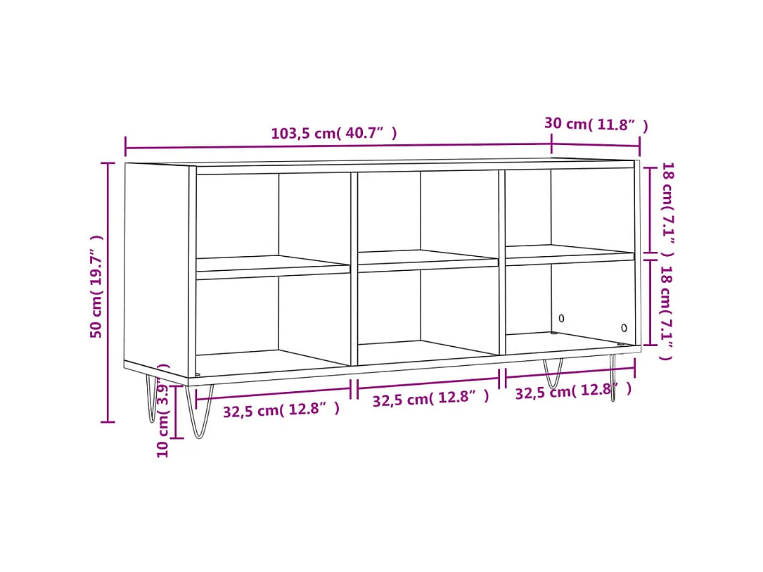 Meuble TV chêne fumé 103,5x30x50 cm bois d'ingénierie