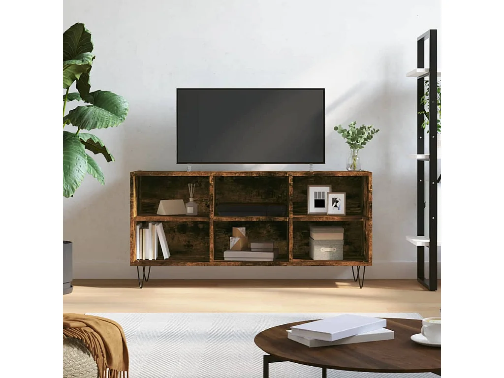 Meuble TV chêne fumé 103,5x30x50 cm bois d'ingénierie