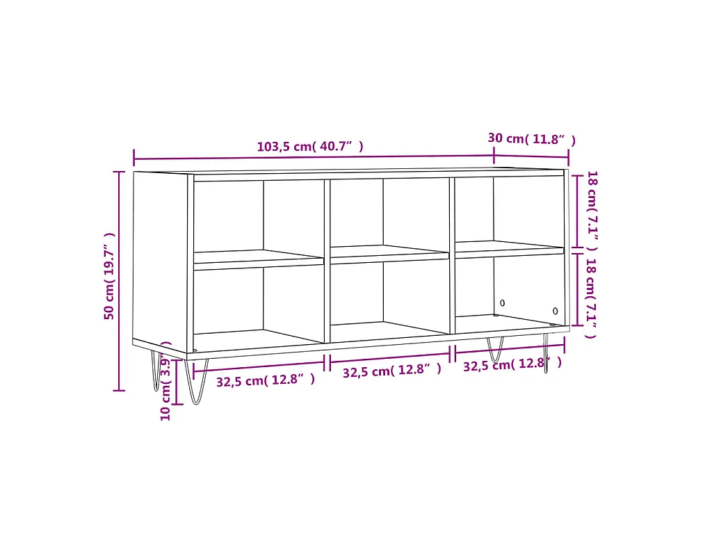 Meuble TV chêne fumé 103,5x30x50 cm bois d'ingénierie