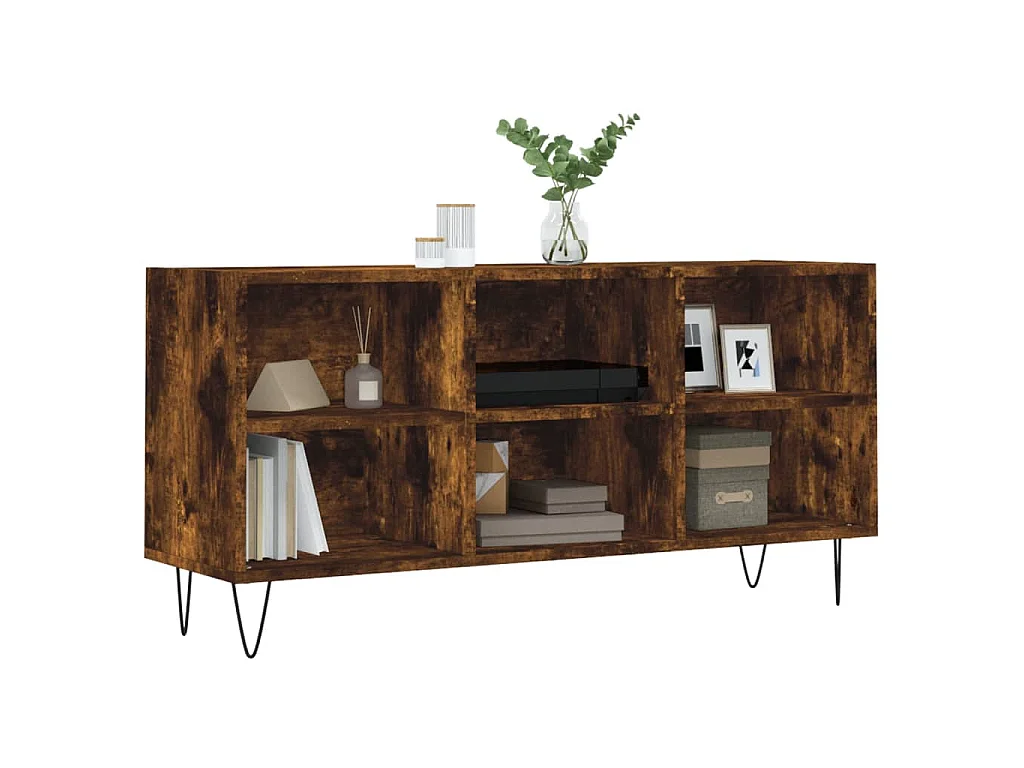 Meuble TV chêne fumé 103,5x30x50 cm bois d'ingénierie