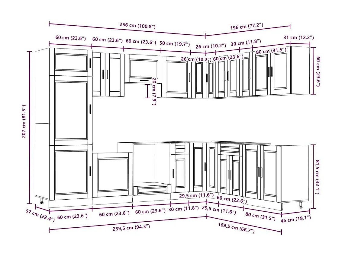 14 peças armário de cozinha conjunto Porto concreto cinza