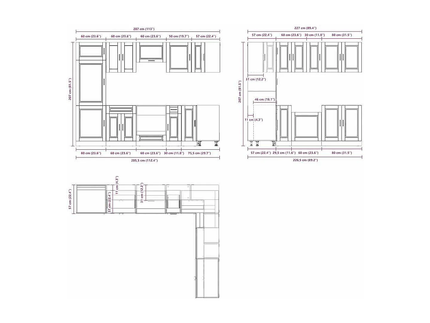 14 peças armário de cozinha conjunto Porto concreto cinza