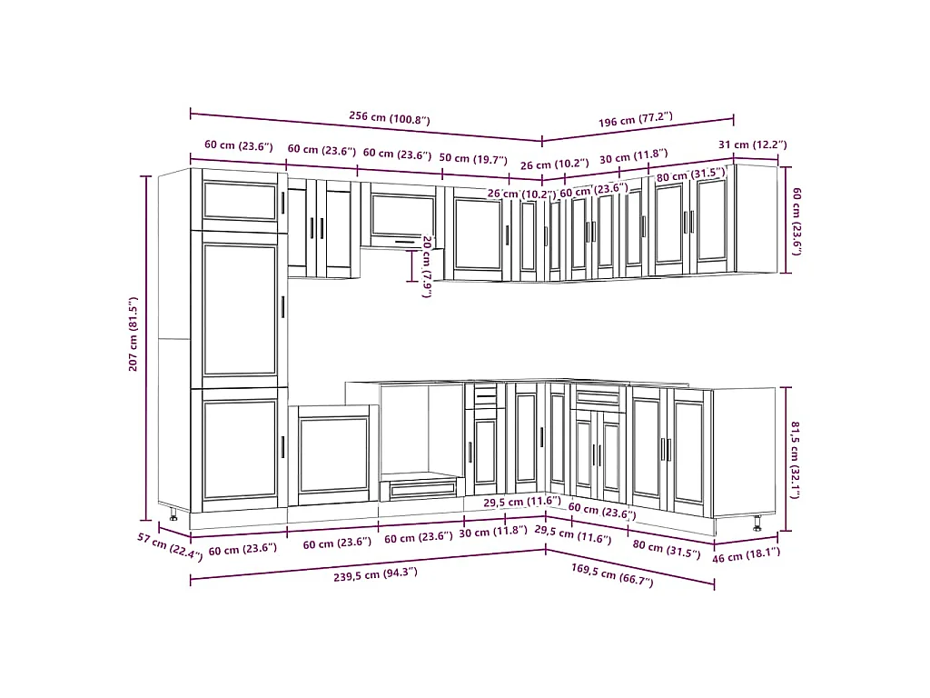 Ensemble d'armoires de cuisine 14 pcs Porto bois d'ingénierie