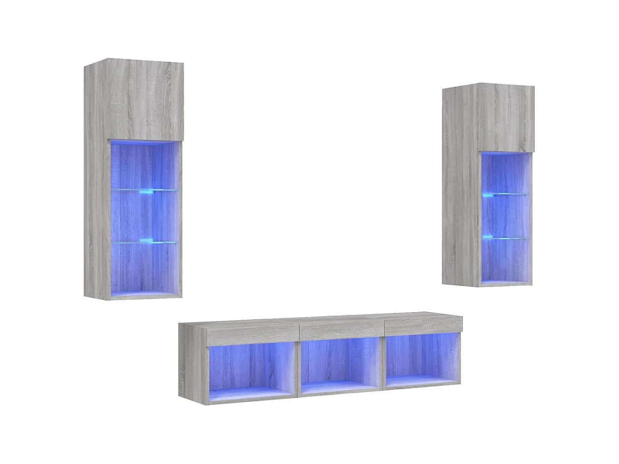 Unités murales TV avec LED 5 pcs gris sonoma bois d'ingénierie
