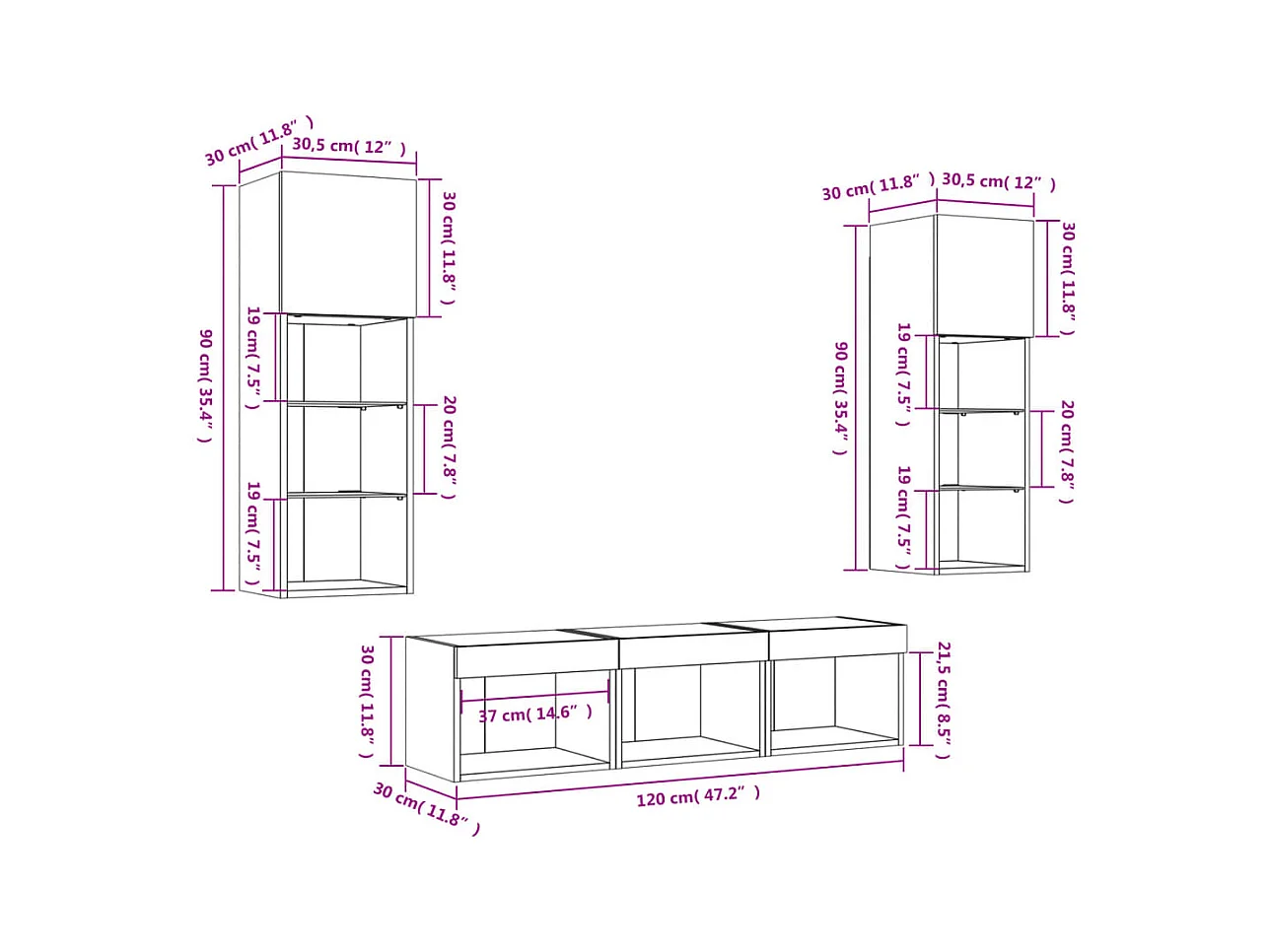 Unités murales TV avec LED 5 pcs gris sonoma bois d'ingénierie