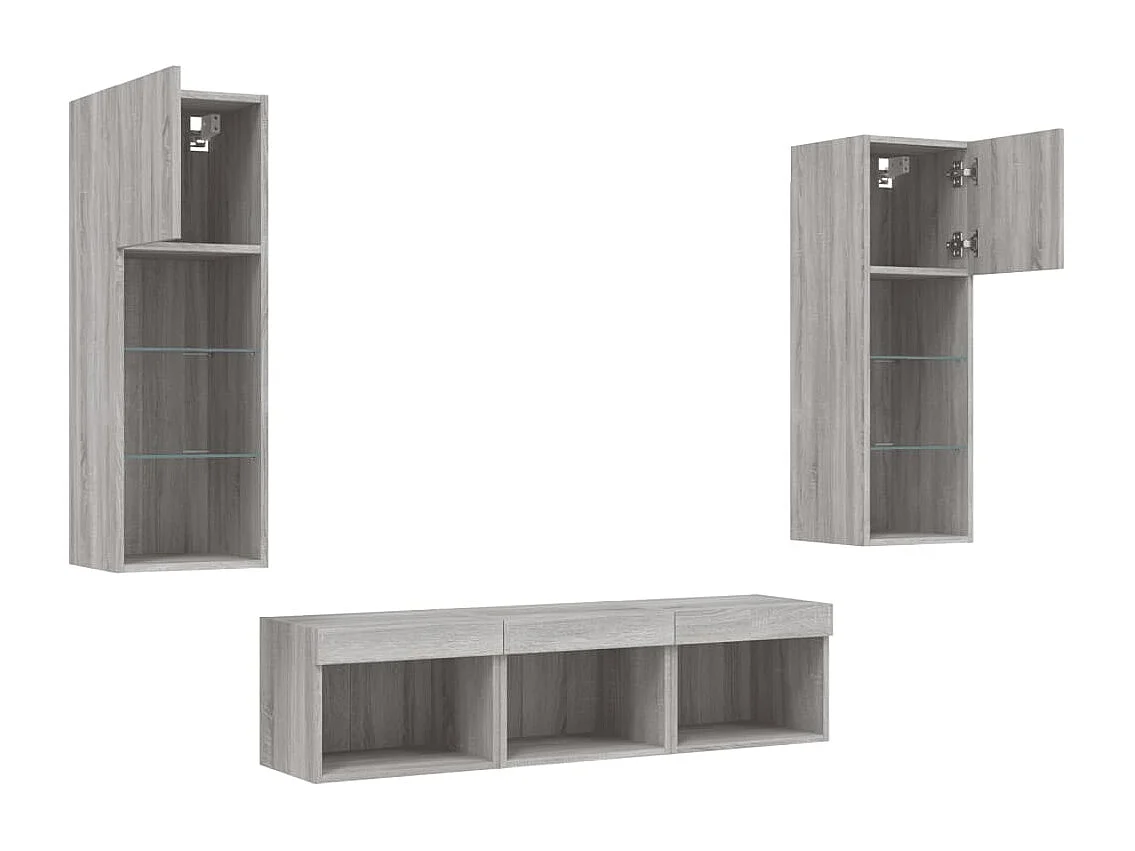 Unités murales TV avec LED 5 pcs gris sonoma bois d'ingénierie