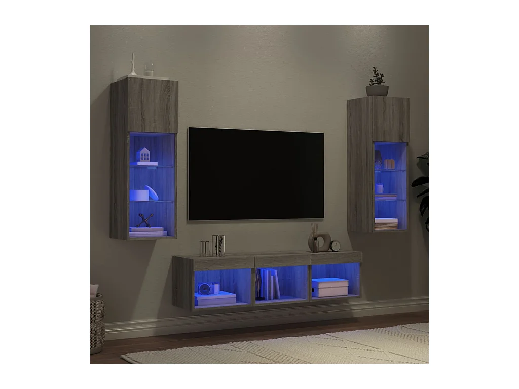 5-delige Tv-wandmeubelset met LED grijs sonoma eikenkleurig